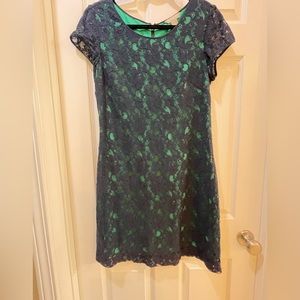 Blue lace with green under dress